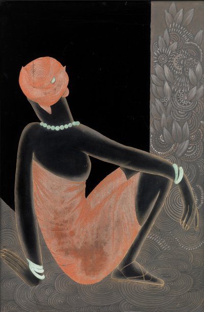 Afrykanka, 1928-30 (lakierowane drewno, oksydowana miedź) autorstwa Jean Dunand