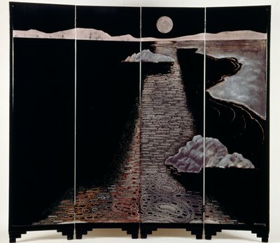 Światło księżyca (Claire De Lune), ekran z czterema panelami, 20. (lakierowane srebro) autorstwa Jean Dunand