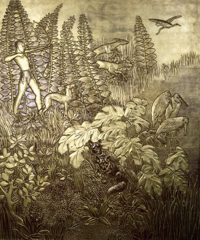 Polowanie; La Chasse, ok. 1934 (drewno złocone i lakierowane) autorstwa Jean Dunand