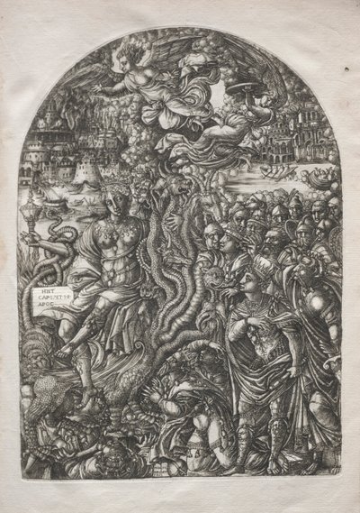 Apokalipsa: Babilon Nierządnica, siedzący na siedmiogłowej bestii, 1546-1556. autorstwa Jean Duvet