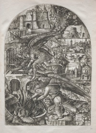Apokalipsa: Szatan związany na tysiąc lat, 1546-1555. autorstwa Jean Duvet