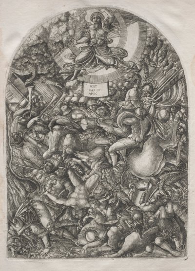 Apokalipsa: Anioł w słońcu wzywa drapieżne ptaki, 1546-1556. autorstwa Jean Duvet
