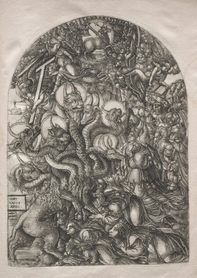 Apokalipsa: Bestia z siedmioma głowami i dziesięcioma rogami, 1546-1556. autorstwa Jean Duvet