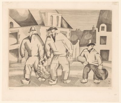 Trzech marynarzy na ulicy Les trois marins autorstwa Jean Emile Laboureur (signed by artist)