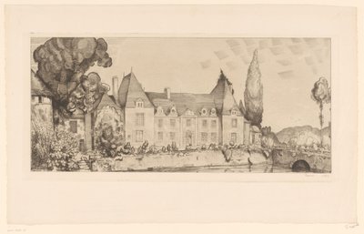 Widok na zamek na wodzie Vue du château de Villaines autorstwa Jean Emile Laboureur (signed by artist)