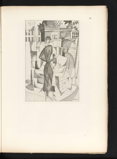 Mężczyzna i kobieta w kiosku z gazetami Le kiosque a journaux (tytuł oryginalny) autorstwa Jean Emile Laboureur