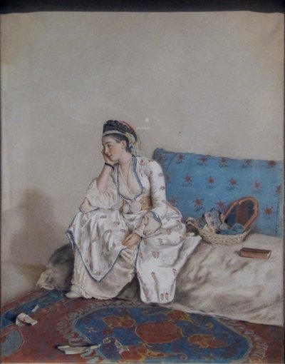 Zamyślona kobieta na sofie autorstwa Jean Étienne Liotard