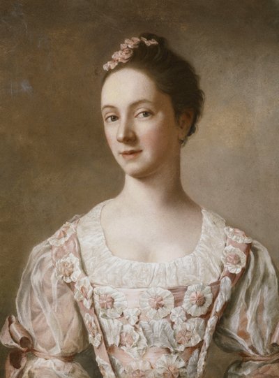 Portret damy, pół długości, w różowo-białej sukni, autorstwa Jean Étienne Liotard
