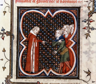 Etienne Marcel, przewładca kupców paryskich, nakazał królowi Janowi II Dobremu (1319-1364) szanować „Wielką Ordonację” z 1357 r. i wyrzucał mu swoje postępowanie w „Wielkich kronikach Francji” Jeana Fouquet (1420-1481), c. 1460 autorstwa Jean Fouquet