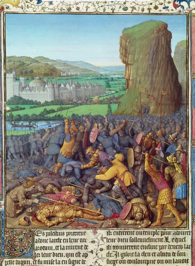 Ms Fr 247 fol.110 Zwycięstwo Izraelitów nad Filistynami, ilustracja z „Antiquites Judaiques”, c.1470 autorstwa Jean Fouquet