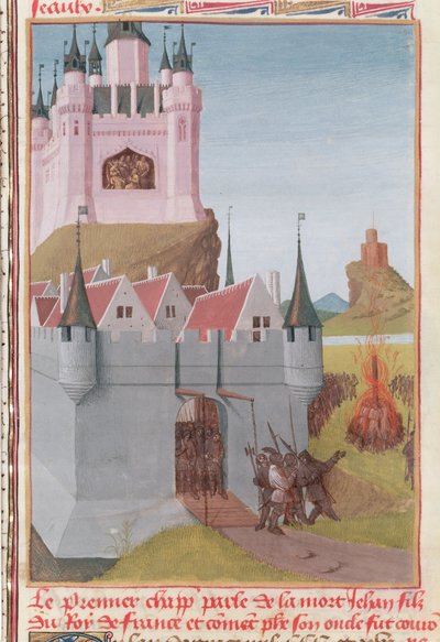 Ms Fr 6465 fol.327 Panowanie Filipa V (ok. 1294-1322) "Wysoki" od śmierci jego bratanka, Jeana I w 1316 r., z Grandes Chroniques de France (welin) autorstwa Jean Fouquet