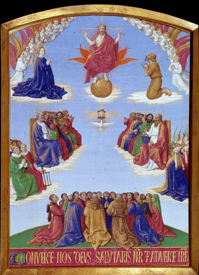 Pięćdziesiątnica: wniebowstąpienie Ducha Świętego. Miniatura zaczerpnięta z „Księgi godzin Etienne Chevalier” Jeana Fouqueta (1420-1477/1481) autorstwa Jean Fouquet