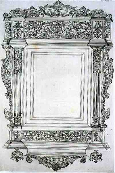 Rzeźbiona drewniana rama lustra, z „Sztuka i przemysł”, wydana przez Delatre, Paryż autorstwa Jean Francois (after) Albanis de Beaumont
