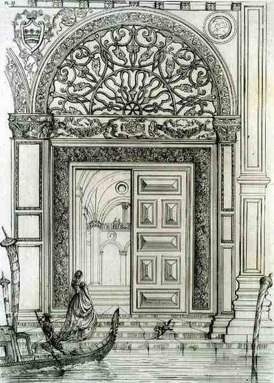 Wejście od strony wody do Pałacu Książęcego, w Wenecji, z "Art and Industry", opublikowane przez Delatre, Paryż autorstwa Jean Francois (after) Albanis de Beaumont