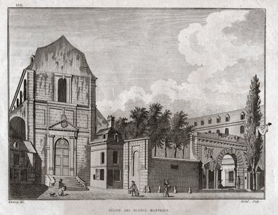 Kościół Blancs Coats, Paryż. (rycina, ok. 1780) autorstwa Jean Francois Garneray