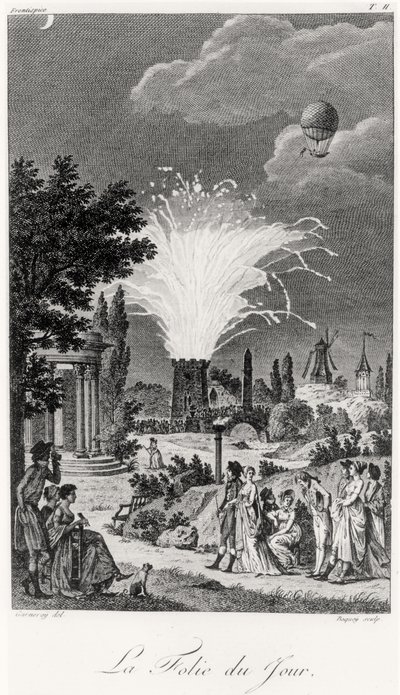 Pokaz sztucznych ogni w Jardin de Tivoli, ok. 1826 r. autorstwa Jean Francois Garneray