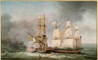 Walka między francuską korwetą La Bayonnaise (..) autorstwa Jean Francois Hue