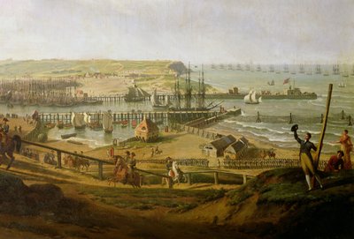 Napoleon z wizytą w obozie w Boulogne w lipcu 1804 r. Fragment portu, 1806 r. autorstwa Jean Francois Hue