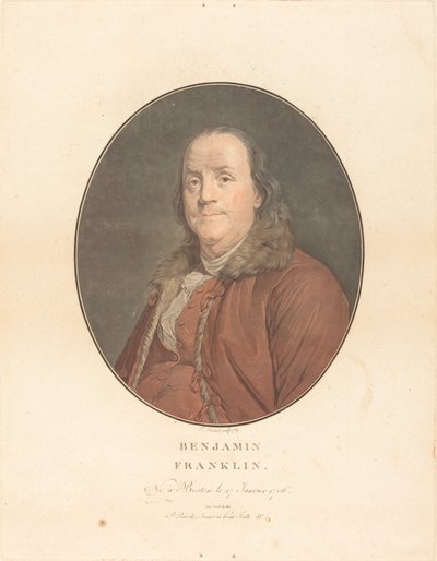 Benjamin Franklin, 1789. Twórcy: Jean Francois Janinet, Joseph Siffred Duplessis. autorstwa Jean Francois Janinet, Joseph Siffred Duplessis