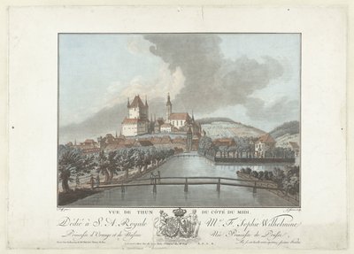 Gezicht op Thun Widok Thun od strony południowej (tytuł na obiekcie) Niezwykłe widoki na góry Szwajcarii (tytuł serii) autorstwa Jean Francois Janinet