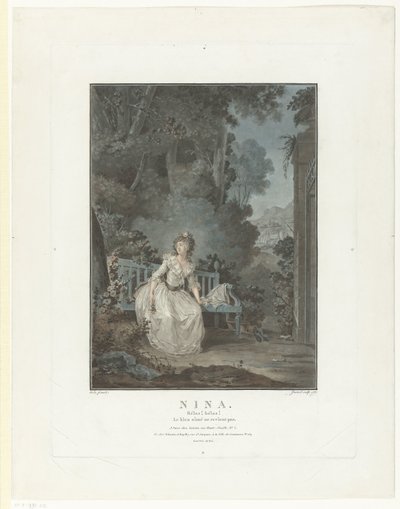 Portret Madame Dugazon Nina. Niestety! Niestety! Ukochany nie wraca (tytuł na obiekcie) autorstwa Jean Francois Janinet
