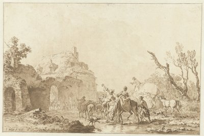 Podróżni przy bramie wypłata autorstwa Jean Francois Janinet