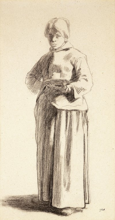 Stojąca kobieta trzymająca filiżankę, ok.1852-56 autorstwa Jean Francois Millet