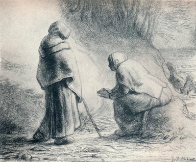 Bergeres Se Chauffant, Pasterze przy ogniu, XIX w. autorstwa Jean Francois Millet