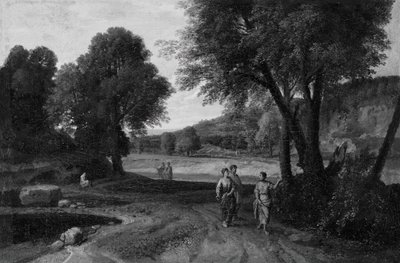 Klasyczny krajobraz z dwiema kobietami i mężczyzną na ścieżce, 166070. autorstwa Jean Francois Millet
