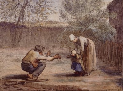 Pierwsze kroki (kreda i akwarela) autorstwa Jean Francois Millet