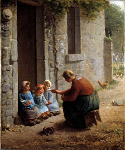 La becquee czyli chłop karmiący swoje dzieci. Obraz Jeana Francois Milleta (1814-1875) autorstwa Jean Francois Millet