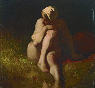 Naga wieśniaczka siedząca na brzegu potoku autorstwa Jean Francois Millet