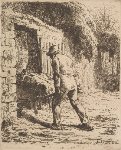 Chłop pchający taczki, 1855 autorstwa Jean Francois Millet