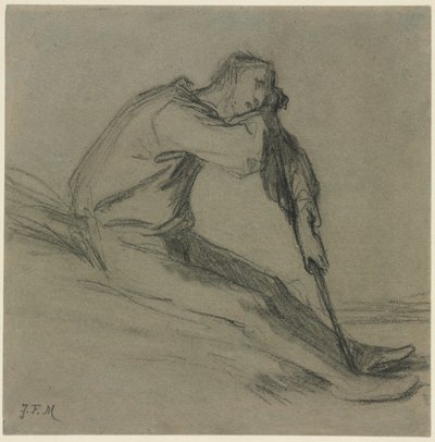 Siedzący chłop odpoczywający na motyce. autorstwa Jean Francois Millet
