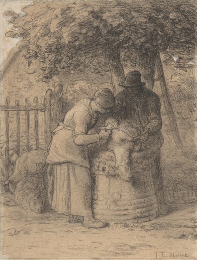 Strzyżenie owiec pod drzewem, ca. 1854. autorstwa Jean Francois Millet