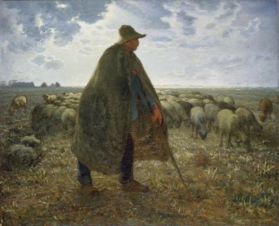 Pasterz pasący swoje stado (olej na płótnie) autorstwa Jean Francois Millet