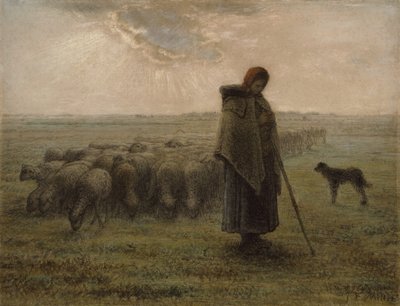 Pasterka i jej stadko, 1862-63 autorstwa Jean Francois Millet