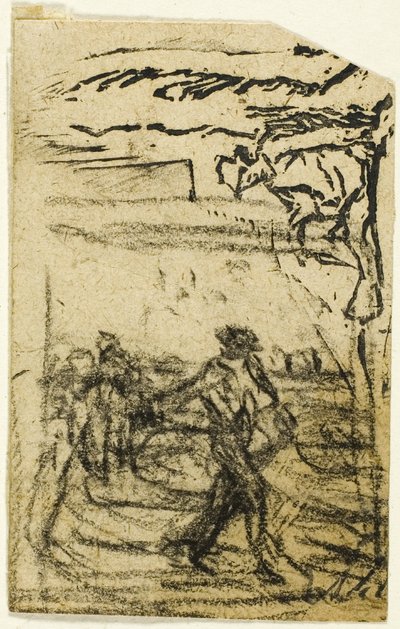 Szkice, fragment: Chłop siedzący u podnóża drzewa autorstwa Jean Francois Millet