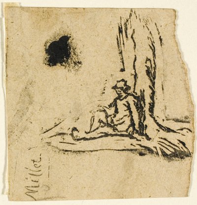 Szkice, fragment: Wieśniak siedzący u stóp drzewa autorstwa Jean Francois Millet