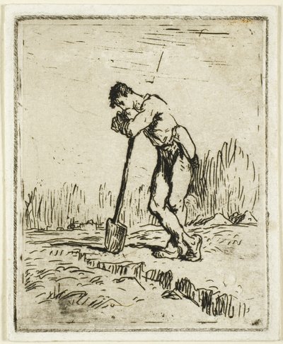 Mężczyzna opierający się o łopatę autorstwa Jean Francois Millet