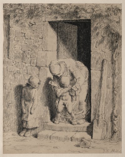 Ostrożność matczyna autorstwa Jean Francois Millet