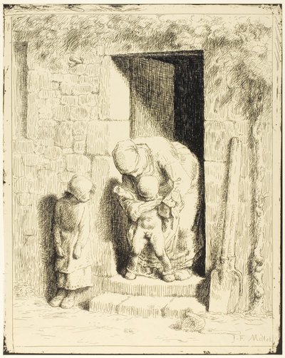 Ostrożność matczyna autorstwa Jean Francois Millet