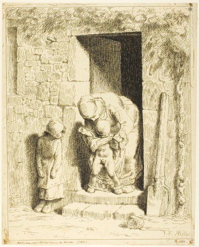 Ostrożność matczyna autorstwa Jean Francois Millet