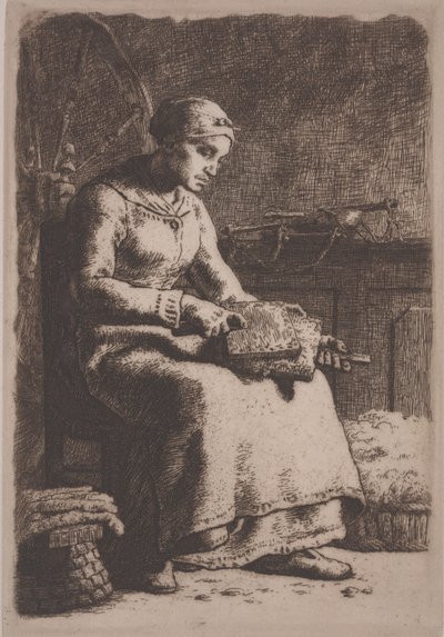 The Wool Carder, ok. 1856 (akwaforta) autorstwa Jean Francois Millet