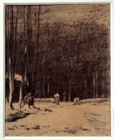 Wejście do lasu Barbizon, efekt śniegu Czarny ołówek, rysunek Jean Francois Millet (1814-1875) wym. 0,28 x 0,22 m Paryż. Muzeum Orsay autorstwa Jean Francois Millet