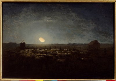 Park owiec, światło księżyca. Obraz Jeana Francois Milleta (1814 - 1875) autorstwa Jean Francois Millet