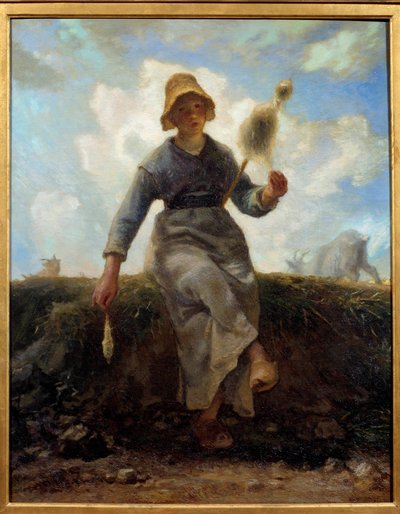 Prządka, pasterz z Owernii. Obraz Jeana Francois Milleta (1814-1875) autorstwa Jean Francois Millet