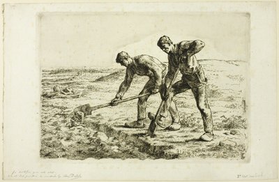 Dwóch mężczyzn kopiących autorstwa Jean Francois Millet