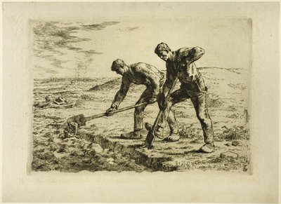 Dwóch mężczyzn kopiących autorstwa Jean Francois Millet