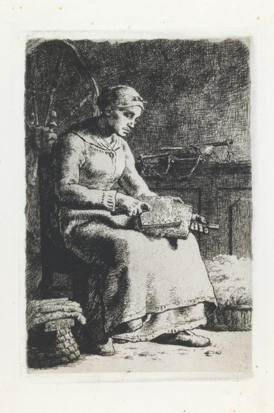 Kobieta gręplująca wełna autorstwa Jean Francois Millet